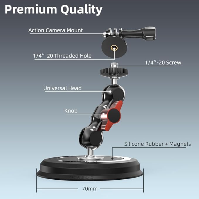 Pocket 3 Magnetic Camera Mount,Magnetic Mount Stand with Magic Arm Compatible with DJI Osmo Pocket 3,Insta360, Heavy-Duty Magnet Base Stand with 1/4"-20 Thread for Gym, Car Mounting