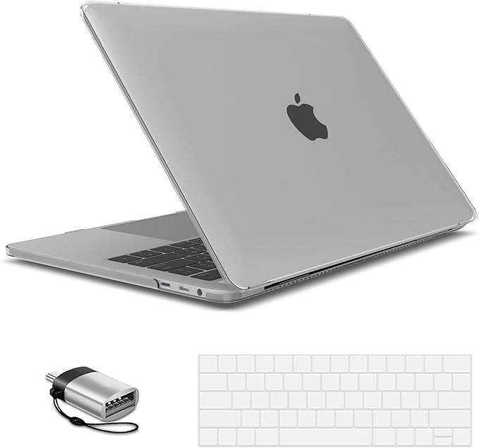 IBENZER Compatible with MacBook Pro 15 Inch Case 2019 2018 2017 2016 A1990 A1707, Hard Shell Case with Keyboard Cover & Type C Adapter for Mac Pro 15 Touch Bar, Crystal Clear, T15CL+1TC