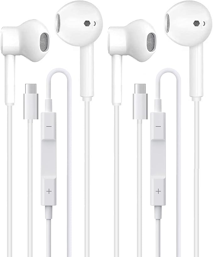2 Pack Headphones USB C Wired for iPhone 17/17 Pro Max/17 Pro/16/15,Earphones in Ear HiFi Stereo Type C Earbuds Built-in Microphone & Volume Control for Galaxy S25 S24 S23