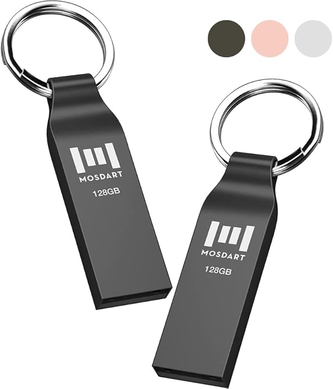 MOSDART Waterproof 128GB USB2.0 Flash Drive, exFAT Metal Memory Stick with Keychain, for System Back, Data Storage, Titan Gray(Pack of 2)