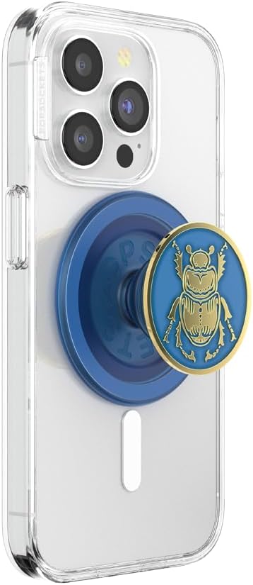 PopSockets Phone Grip for MagSafe, Magnetic Holder, Phone Stand, Blue - Enamel Scarab