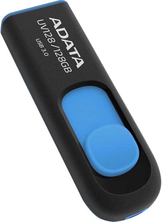 ADATA UV128 64GB USB 3.0 Retractable Capless Flash Drive, Blue (AUV128-64G-RBE)