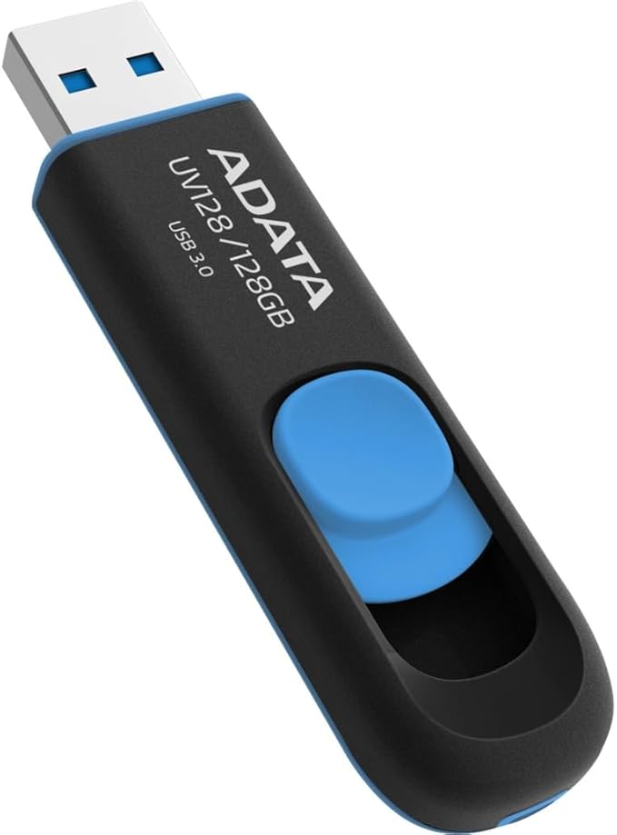 ADATA UV128 64GB USB 3.0 Retractable Capless Flash Drive, Blue (AUV128-64G-RBE)