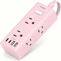5Ft Extension Cord with Multiple Outlets, Flat Plug Power Strip Surge Protector with 5 Ft Long Cord, 6 Outlet 4 USB Ports (2 USB C), Multi Outlet Wall Plug for College, Dorm Room Essentials(Pink)