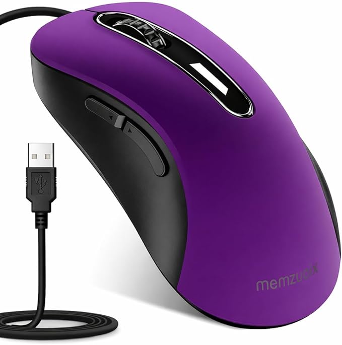 memzuoix Wired Mouse, USB Computer Mouse 1400 DPI Mobile Optical Mouse Ergonomic Design Computer Mice with 5FT Cord for Laptop, PC, Desktop, MacBook, 5 Buttons (Purple)