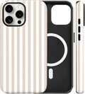 Magnetic for iPhone 12 Pro Max Case Cute Stripes Phone Case, Shockproof Slim TPU and Hard PC Protective Phone Cover Compatible with MagSafe Designed for Women Girls, Apricot