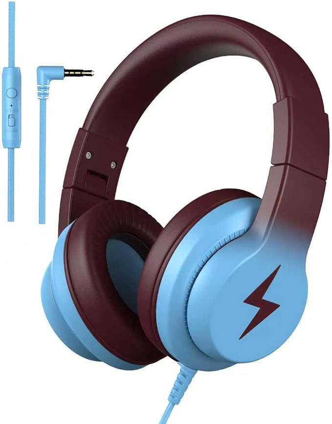 Candy Bila Kids Headphones, Wired Headphones for Kids Over Ear with Microphone, 85/94dB Volume Limiter Headphone for Girls Boys, Foldable Headphone for Learning & Entertainment, Gradient Caramel Blue