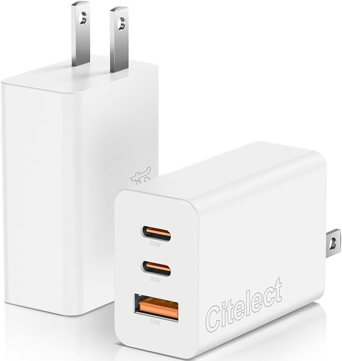 2Pack 65W USB C Charger Block, 3Port Fast Charging Adapter,Type C Fast Charging Blocks Cube PD USBC Wall Plug+QC3.0 USB A Charger Brick for MacBook Pro/Air,iPad,iPhone 17/16,Samsung S26/S25&More-White