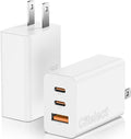 2Pack 65W USB C Charger Block, 3Port Fast Charging Adapter,Type C Fast Charging Blocks Cube PD USBC Wall Plug+QC3.0 USB A Charger Brick for MacBook Pro/Air,iPad,iPhone 17/16,Samsung S26/S25&More-White