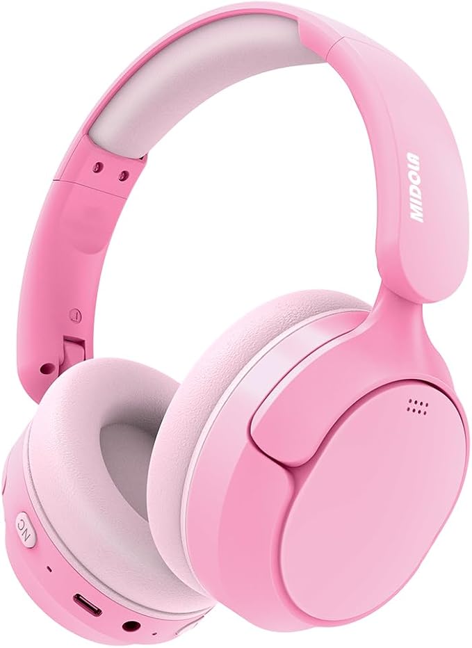 MIDOLA Kids Bluetooth Headphones Active Noise Cancelling,68H Play Time,Lightweight Wireless Foldable Over-Ear Headphone for Kid Toddler,Volume Limited 85/94dB,Headsets with Built-in Mic Pink