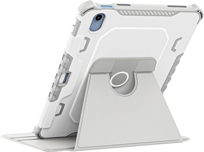 Rotating Case for iPad 11" A16 2025 / iPad 10th Generation 10.9" 2022 Smart Cover with Pencil Holder, Techcircle [Corner Protection] Hybrid TPU+PC Magnetic Flip Stand Soft Bumper Cover, Light Gray