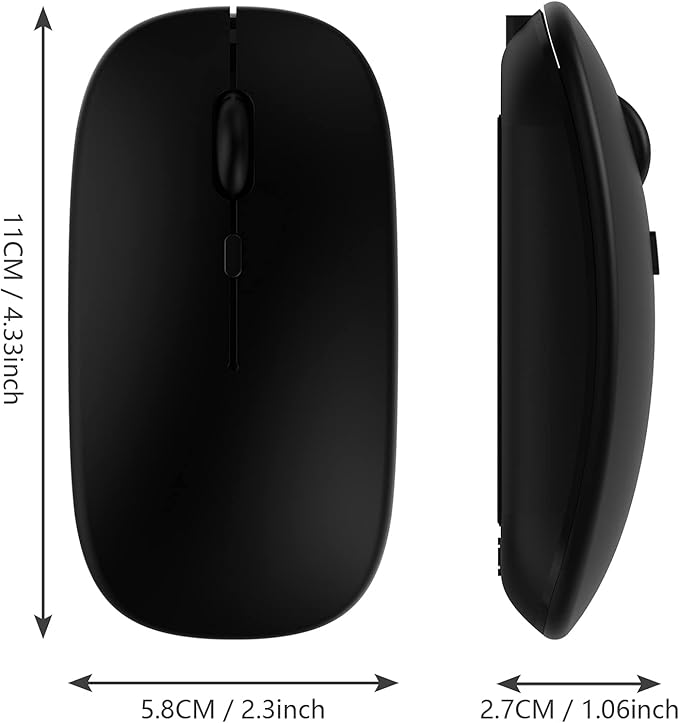 Wireless Bluetooth Mouse for Apple iPad iPhone MacBook Android Samsung Tablet Phone Dual-Mode Rechargeable 2.4G Portable Computer Mice for Windows Laptop Notebook PC Mac Desktop USB Receiver (Black)
