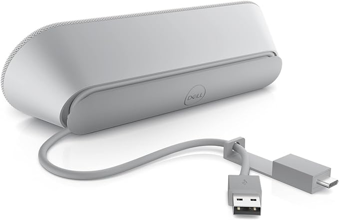 Dell SP3022 USB Computer Speaker for PC, Laptop, Monitor, Business Conference-Mini Soundbar Speakerphone, AI Noise Echo Cancellation, Full Duplex Audio, 2 x 1.8W, MS-Teams Certified - Platinum Silver