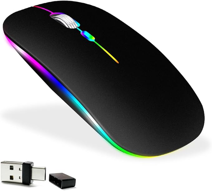 KLO Rechargeable Bluetooth 5.2/3.0/Type-C/USB-2.4G Mouse for MacBook/MacBook air/Pro/iPad, Wireless Mouse for Laptop/Notebook/pc/iPad/Chromebook (Black)