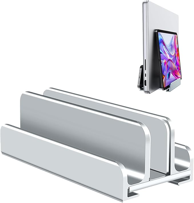 Aluminum Vertical Laptop Stand Holder for Desk Compatible with MacBook Pro, MacBook Air, Dell, HP, Lenovo, Up to 17.3 inches, Silver