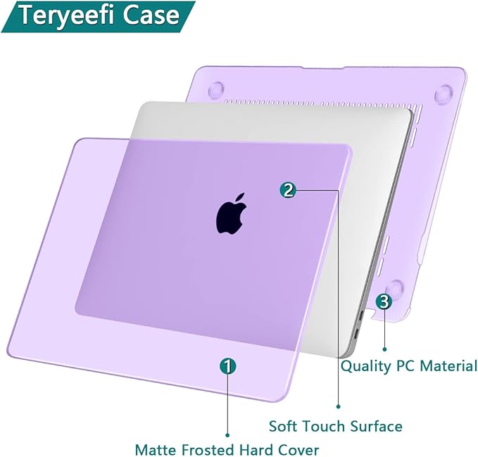 Teryeefi Compatible with MacBook Pro 13 inch Case 22016-2022 Release Model A2338 M1 M2A2251 A2289 A2159 A1989 A1706, Plastic Hard Shell with Keyboard Cover, Crystal Purple