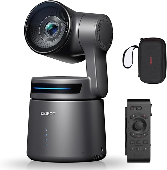 OBSBOT Tail AIR NDI Streaming PTZ Camera,Smart RC Controller,4K AI-Powered Webcam,1.8" CMOS,f/1.8 Aperture,AI Track,Gesture & Remote Control,Wired&Wireless Connection,LiveStream for Church/Music Live