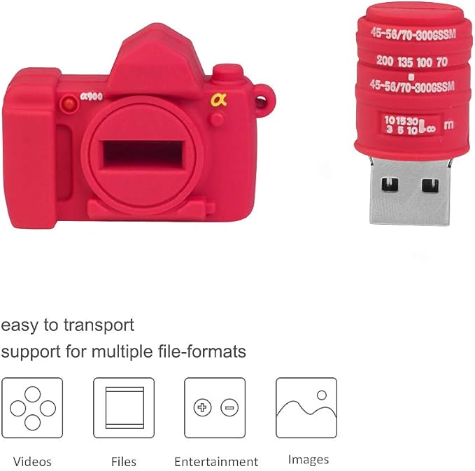 32GB Cute USB Flash Drive Funny Camera Shape Thumb Drive Silicone Memeory Stick U Disk for Kids Students Friends Gift Pendrive - Red