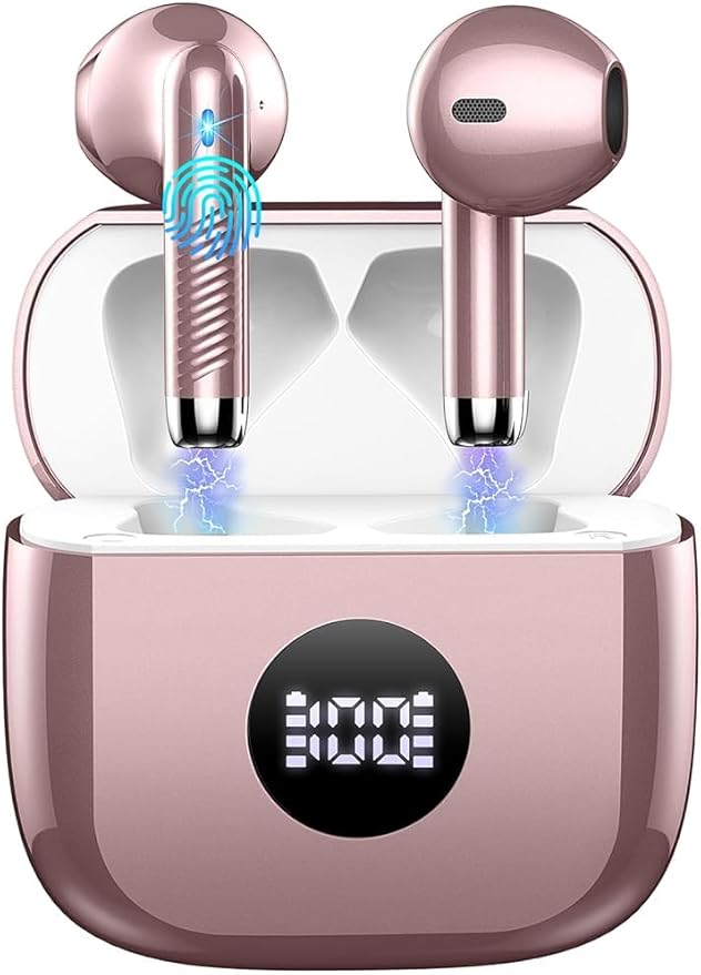Wireless Earbuds, Bluetooth 5.4 Ear Buds LED Power Display Headphones Bass Stereo, Bluetooth Earbuds in-Ear Noise Cancelling Mic, 40H Playback Mini Case IP7 Waterproof Sports Earphones for Android iOS