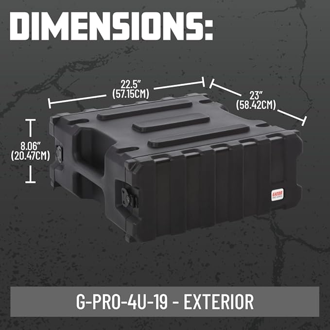 Gator Cases Pro Series Rotationally Molded 4U Rack Case with Standard 19" Depth; Made in USA (G-PRO-4U-19), Black