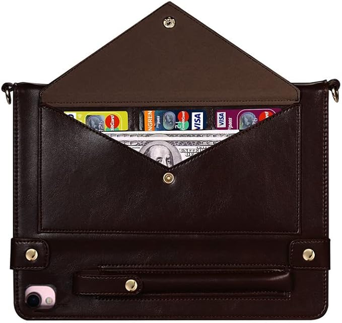 Handbag Case for iPad Pro 10.5/iPad Air 10.5"/iPad 10.2, Techcircle Folio Stand PU Leather Cover w/Hand Strap, Crossbody iPad Case with Pencil Holder Card Slots Envelope Pocket Wallet Case, Dark Brown