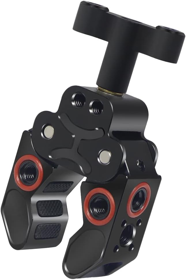 Super Clamp, Camera Clamp Mount with Locating Pin for ARRI Standard, 1/4"-20 & 3/8"-16 Thread Versatile Strong C Clamp Accessories Compatible with Gopro/Monitor/LED Lights/Flash/Microphone