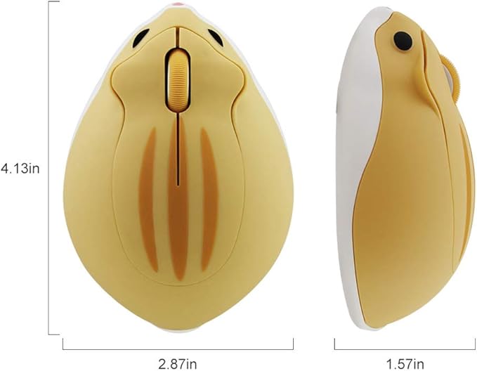 2.4GHz Wireless Mouse Cute Hamster Shape Less Noice Portable Mobile Optical 1200DPI USB Mice Cordless Mouse for PC Laptop Computer Notebook MacBook Kids Girl Men Women Adults Gift (Yellow)