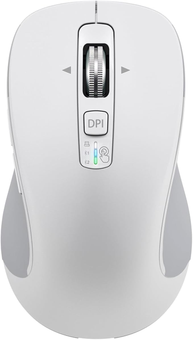 CITLLA Wireless Bluetooth Mouse (USB + BT1 + BT2), Full Size, 4-Way Scrolling, Multi-Device Silent Mouse for Computer, Laptop, iPad, MacBook (White)