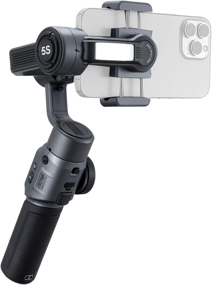 Zhiyun Smooth 5S Smartphone Gimbal Stabilizer 3-Axis with Built-in Fill Light for iPhone Android with Face Object Tracking for Vlog Video Live Stream INS YouTube (Smooth 5 Upgrade Version)-Gray