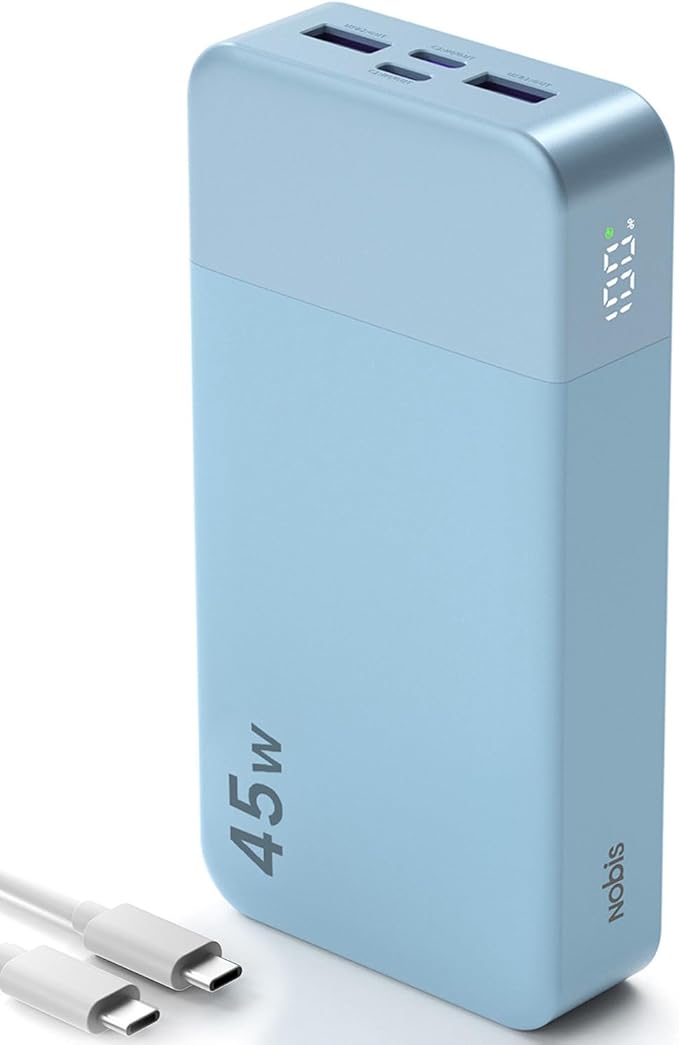NOBIS Portable Charger,20000mAh Power Bank, 45W Fast Charging，Battery Pack with 2 USB-C (in/Out) & 2 USB-A, Digital Display & Small Current Mode, Compatible with Phone 17 S25 Tablet