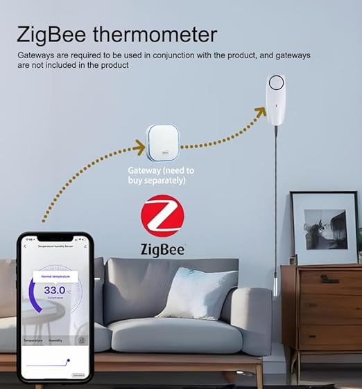 Zigbee Refrigerator Thermometer:App Notification, Data Record Export, Fridge Thermometer with Probe for Refrigerator, Freezer, Hot Tub.Hub Required