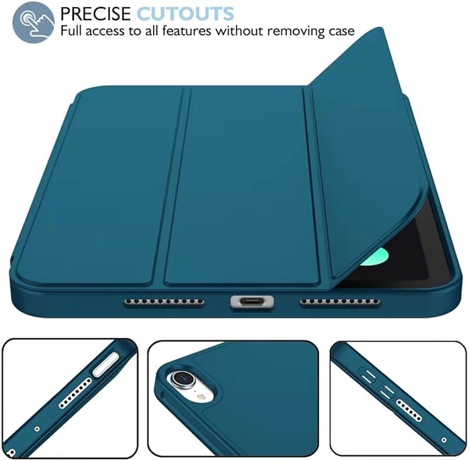 iMieet iPad mini 7 Case 2024 (A17 Pro), iPad mini 6 Case (8.3-Inch,2021 Model), iPad mini 7th/6th Generation Case with Pencil Holder, Trifold Stand Smart Case with Soft TPU Back,Teal