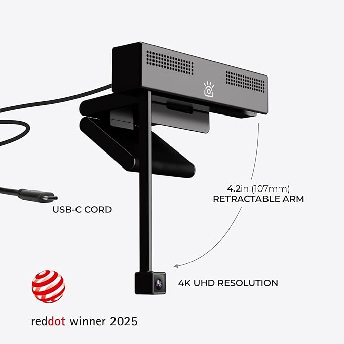 iContact Camera Pro 4K HD Webcam with Eye Contact, Noise Cancelling Mic, Plug and Play USB for Mac & PC Zoom Certified, Works with Teams, Meet, Streaming, and Video Calls (4K Webcam Pro)