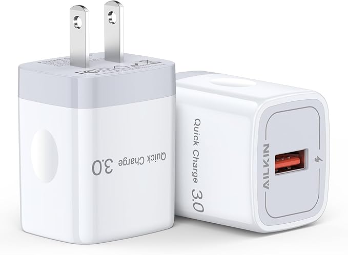 2Pack 18W QC 3.0 Fast Charger Block, USB-A Quick Charge Power Adapter for iPhone, Samsung Galaxy, Google Pixel, Wireless Chargers, Toys, USBA AC Plug Wall Charger for Travel Gift