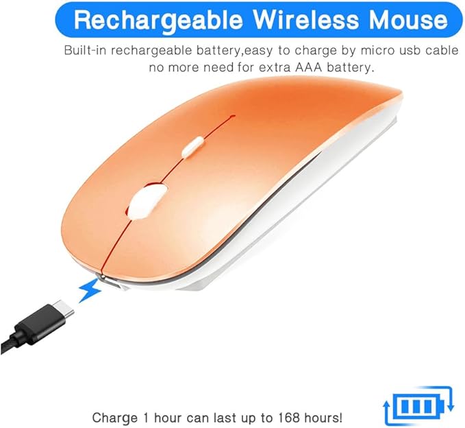 KLO Rechargeable Bluetooth 5.2/3.0/Type-C/USB-2.4G Mouse for MacBook/MacBook air/Pro/iPad, Wireless Mouse for Laptop/Notebook/pc/iPad/Chromebook (Orange)