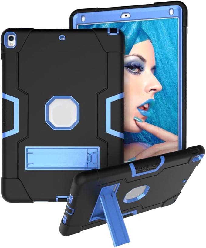 Case for iPad Air 3 10.5" 2019,for iPad Pro 10.5 inch 2017 Case,3 in 1 Hybrid [Soft&Hard] Heavy Duty Rugged Stand Shockproof Anti-Slip Anti-Scratch Full-Body Protective Case,Black/Blue