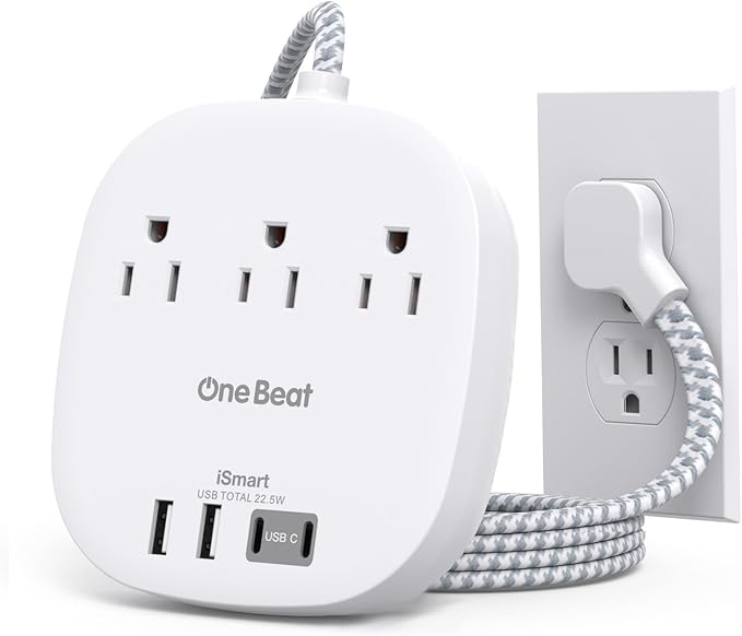 Cruise Ship Travel Essentials, 22.5W/4.5A Flat Plug Power Strip, 1Ft Short Extension Cord, 3 Outlets 4 USB Ports (2 USB C) Cruise Approved Power Strip No Surge Protection, Desktop Charging Station