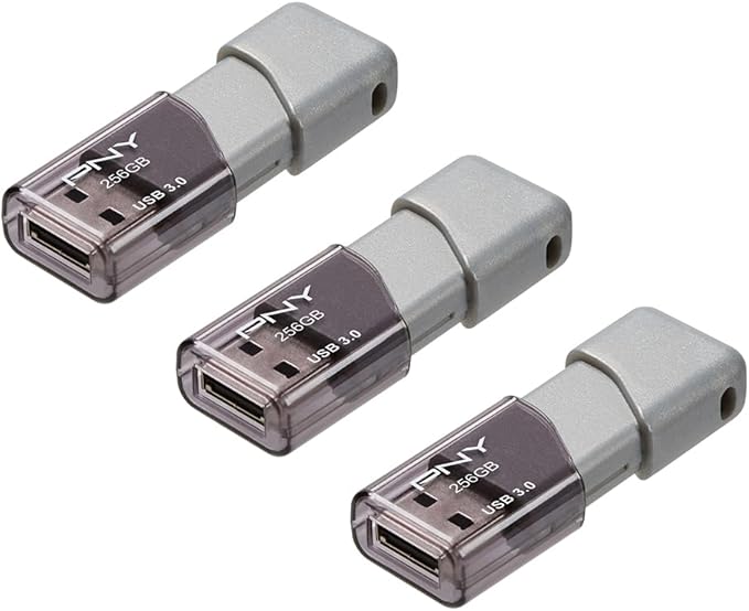 PNY 256GB Turbo Attaché 3 USB 3.0 Flash Drive 3-Pack – Grey, P-FD256X3TBOP-MP, 100MB/s, Light-Weight Durable - Data Storage and Transfer