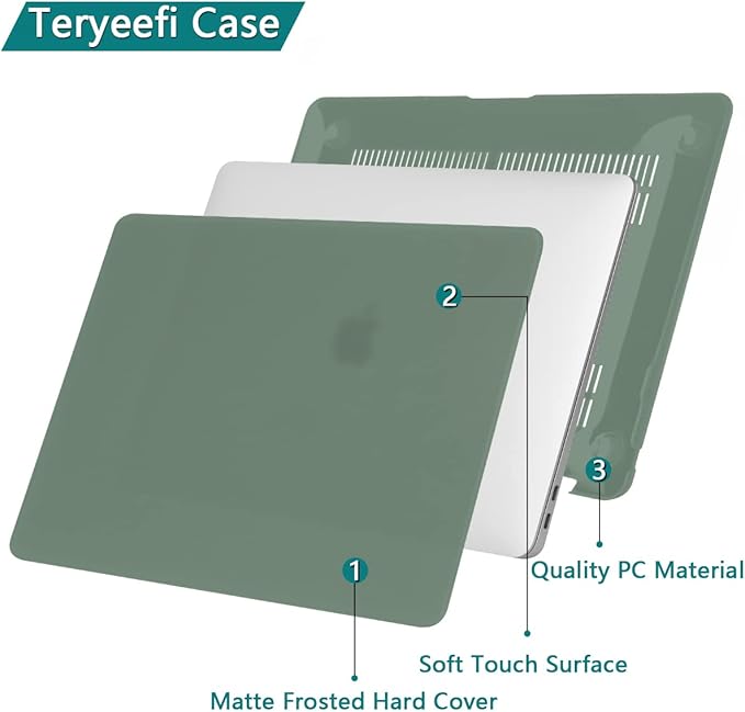 Teryeefi Case Compatible with MacBook Pro 13 inch Case A2338 M1 M2 A2251 A2289 A2159 A1989 A1706 with Touch Bar (2016-2022 Release) ,Alpine Green