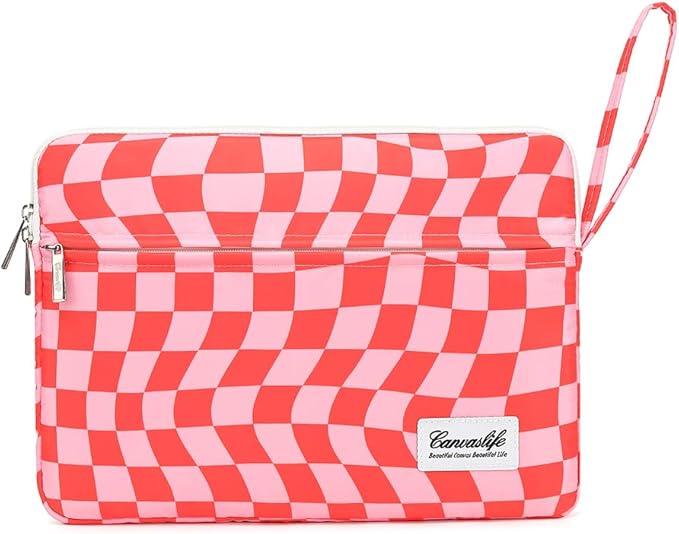 Canvaslife Laptop Sleeve Case Cover with Pocket for MacBook Pro 14 inch and 14 inch-14.4 inch HP, Lenovo, Dell, ASUS, Acer Notebook Computer (New Pink Checker)