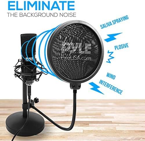 Pyle USB Microphone Podcast Recording Kit with Desktop Stand and Pop Filter, Audio Cardioid Condenser Mic for Gaming, Streaming, Podcasting, Studio, Youtube, Works with Windows Mac PC