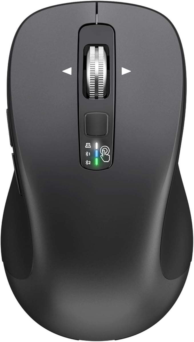 CITLLA Wireless Bluetooth Mouse (USB + BT1 + BT2), Full Size Mouse, 4-Way Scrolling, Multi-Device Silent for Computer, Laptop, iPad, MacBook (Grey)