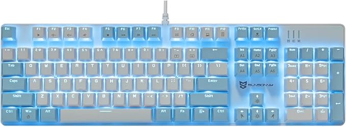 Qisan 104 Mechanical Keyboard for Gaming | Large Size USB White Backlit Gaming Keyboard Wired | US Layout Brown Switches Hot Swappable Mechanical Clicky Keyboards Compatible with PC & Laptop