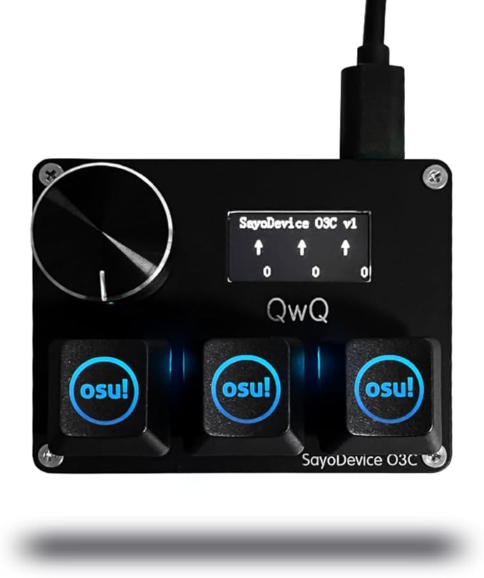 BTXETUEL SayoDevice O3C OSU Keyboard Rapid Trigger Hall Switches Magnetic Linear Switches Keyboard with Knob and Screen,Copy Paste,Shotcut,Macro Hotswap Mini Keypad.… (with OSU keycaps-Black)