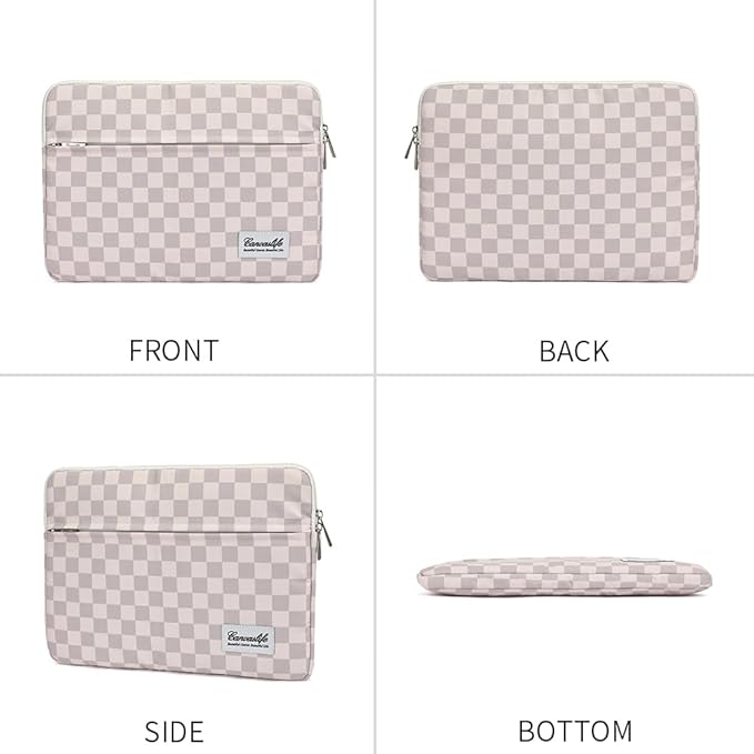 Canvaslife Neutral Checker Pattern 13 inch Canvas Laptop Sleeve with Pocket 13 inch 13.3 inch Laptop 13 case13 Sleeve