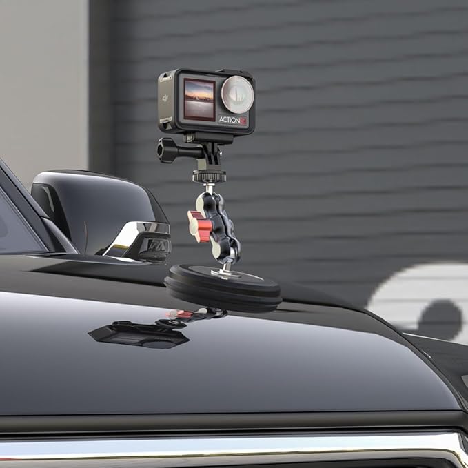 Strong Magnetic Camera Mount, Car Outside 1/4" Magnetic Camera Mount with 2 Ball Head, Attaches to All Metal Surfaces for GoPro 13/12/11/10, DJI Action 6/5 Pro/4, Nano, Insta 360 X5/X4 and More