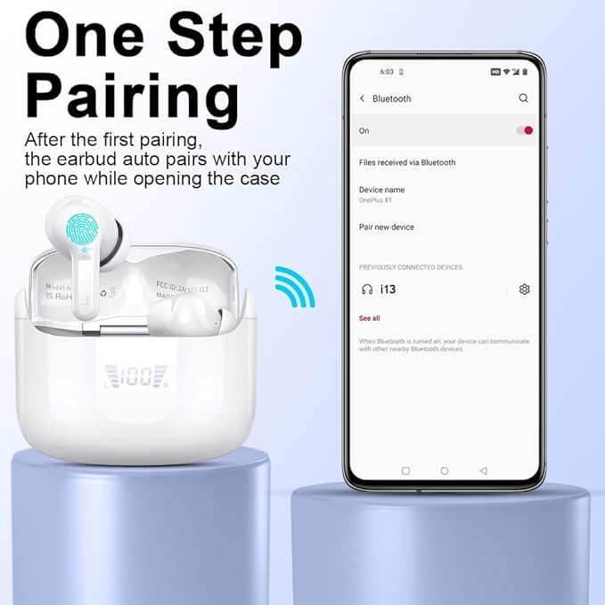 Wireless Earbuds, 2026 Bluetooth 5.4 Headphones NEW Ear Buds 40H Bass Stereo in-Ear Earphones ENC Noise Cancelling Earbuds with 4 HD Mic, USB-C LED Display IP7 Waterproof Sport Headset for Android iOS