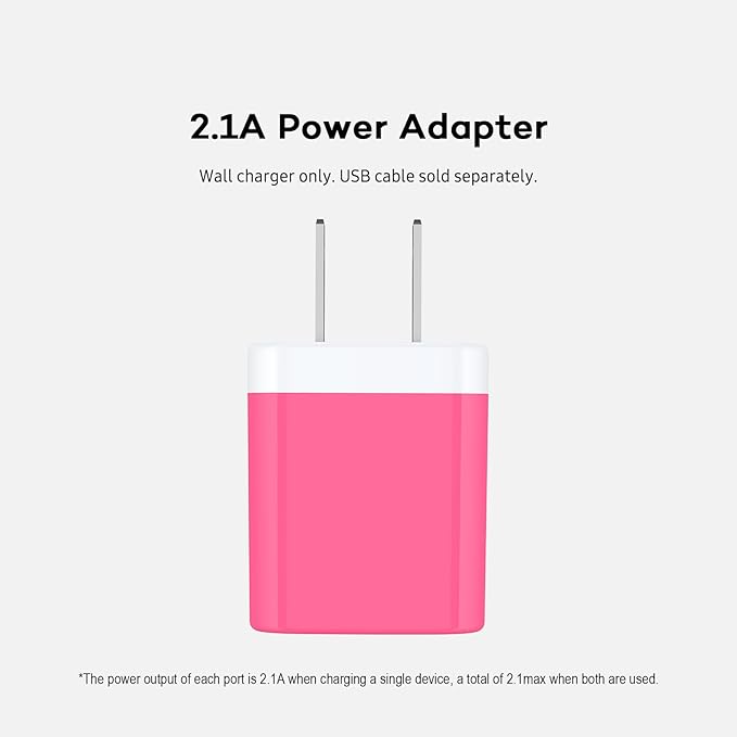 AILKIN 2 Pack Dual USB Wall Chargers, 2.1A, Compatible with iPhone, Samsung, LG, Moto, Kindle, Fast Charging, UL Certified