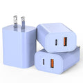 iPhone 16/15 Charger, USB C [3 Pack] Dual Port QC + PD Wall Charger Block With USB A Quick Charging Brick Plug for Apple iPhone 16/16 Pro Max/16 Plus/15/14/13/12/11/X/iPad - Purple