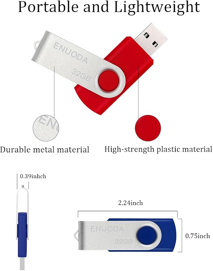 32GB Flash Drive 10 Pack ENUODA Thumb Drives 32GB Swivel Design USB 2.0 Memory Stick Jump Drive Pen Drive for Storage and Backup (10 Colors)